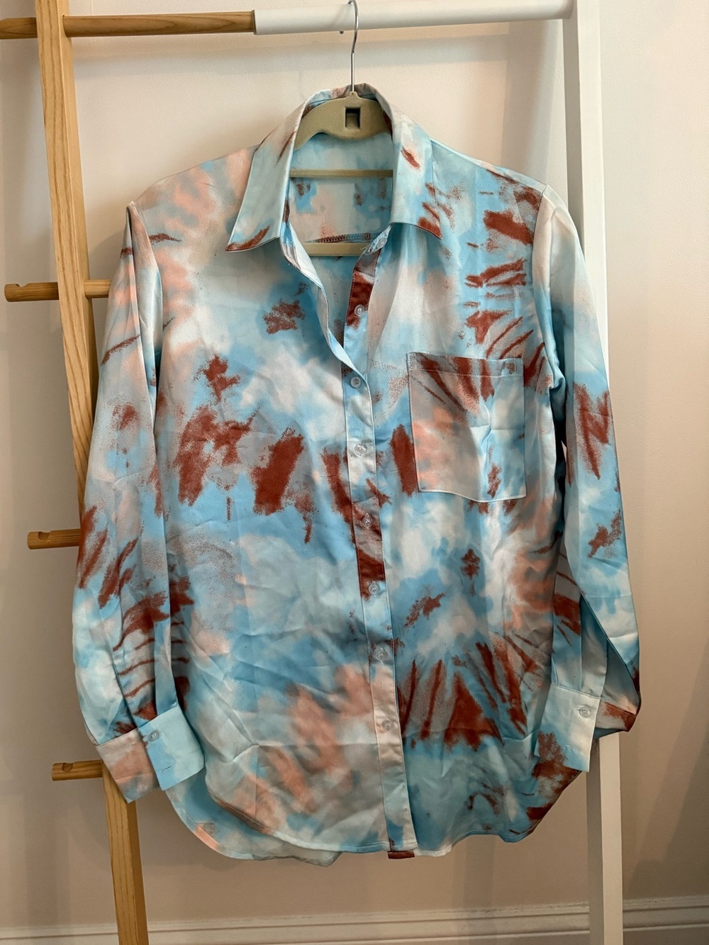 Nasty Gal Blue & Rust Tie-Dye Button-Down Shirt
